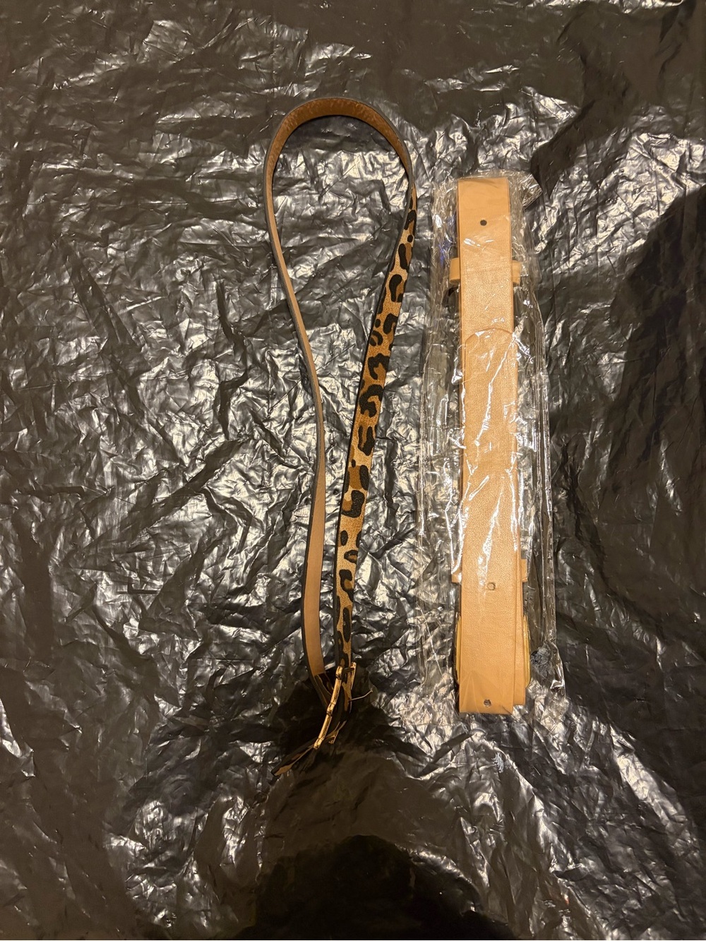 Adjustable Tan Leather Bag Strap with Leopard Print Accent